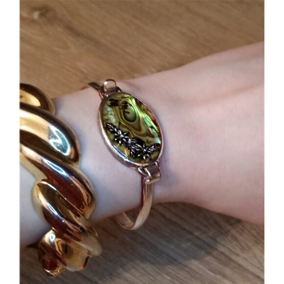 VINTAGE silver tone abalone inlay bracelet - Picture 3 of 3